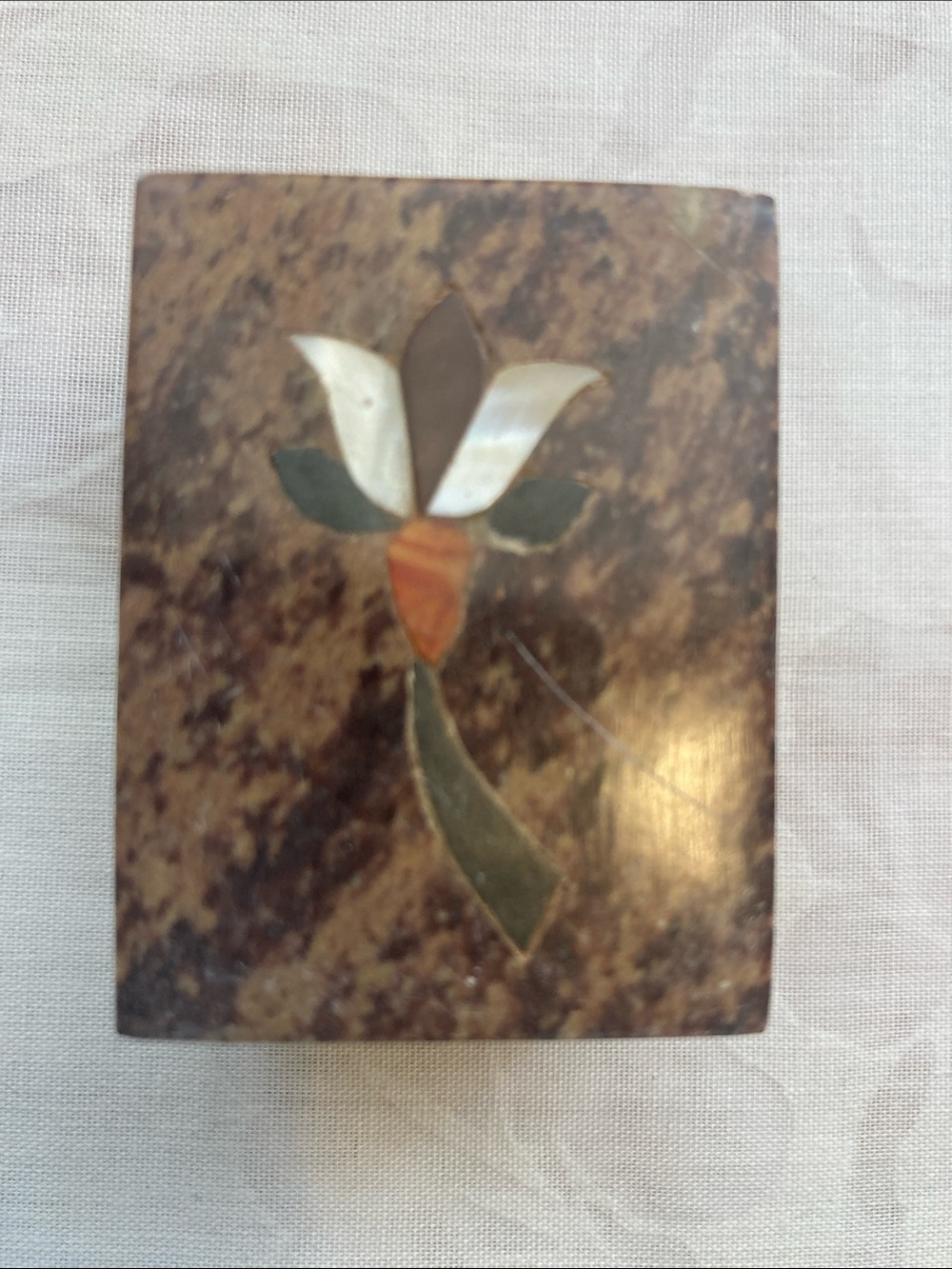 Marbled Inlay Floral Trinket Box - Brown and Cream